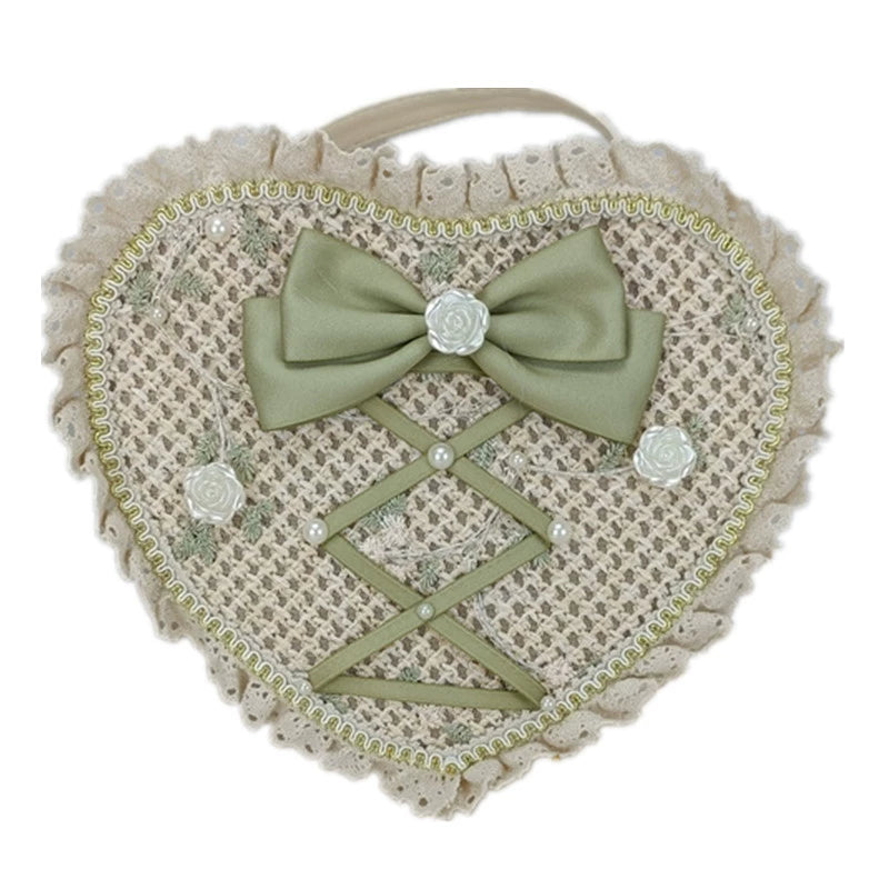 Cocoa Jam~Sweet Lolita Handbag Handmade Woven Heart Shape Crossbody Bag   
