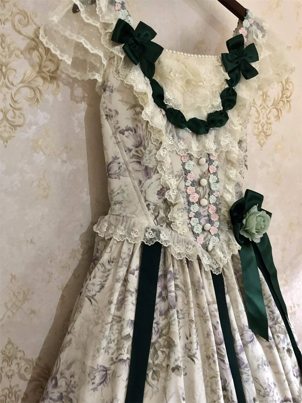 Dolota Flower Wall - Classic Lolita Floral OP Dress, Open Shoulder 44485:811162