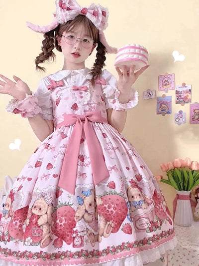 Yueele~Sweet Plus Size Lolita JSK Dress Set Pink Lolita Princess Dress   