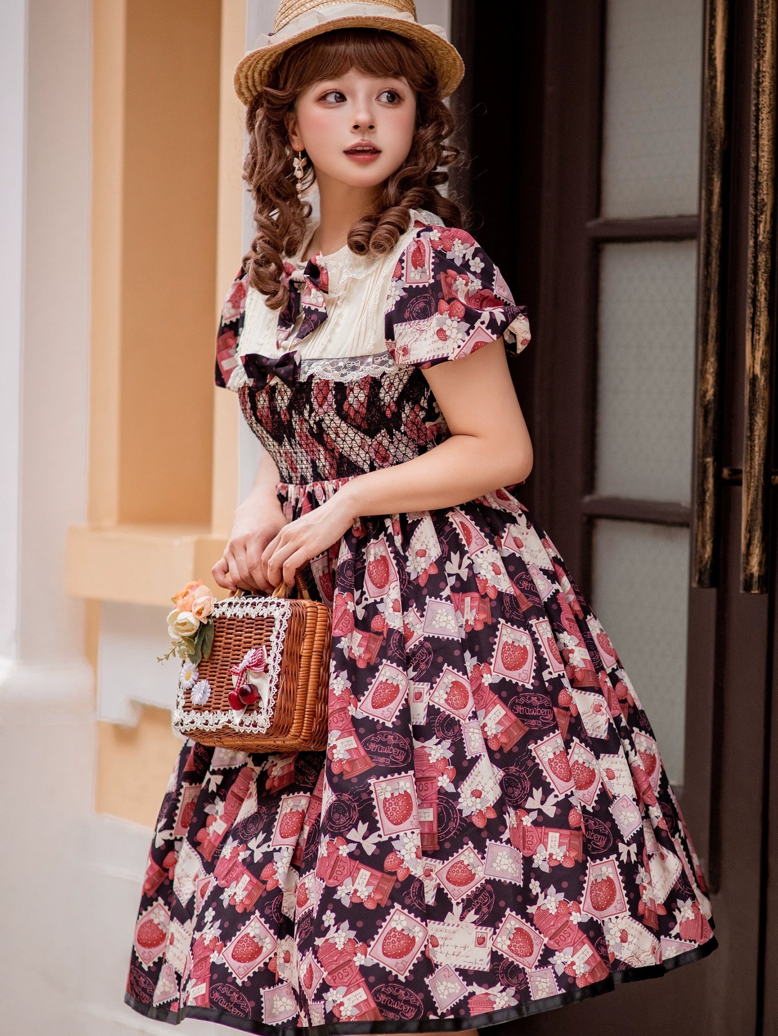 Strawberry Witch - Kawaii Lolita OP Dress, Strawberry Print 43836:786708