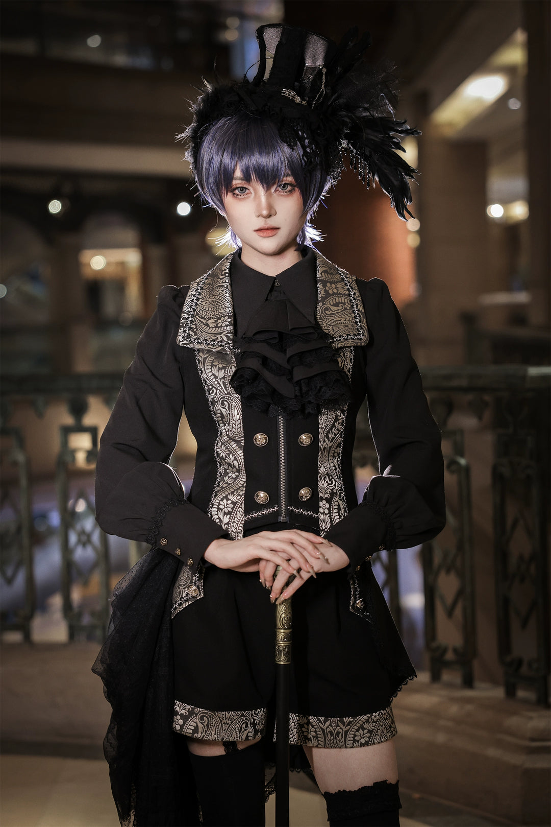 Little Dipper~Oath of the Chapter~Ouji Lolita Suit Embroidered Prince Vest Shorts Coat [Vest] Black Gunmetal S 