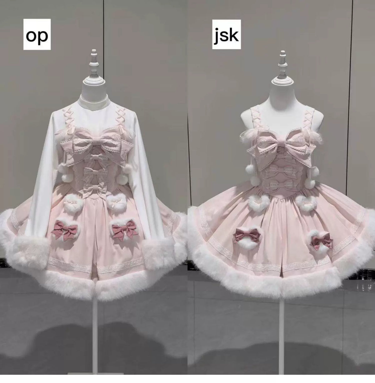 Sweet Dream Bunny - Sweet Lolita Cape & JSK Dress Set, Faux Fur Bunny Ear
