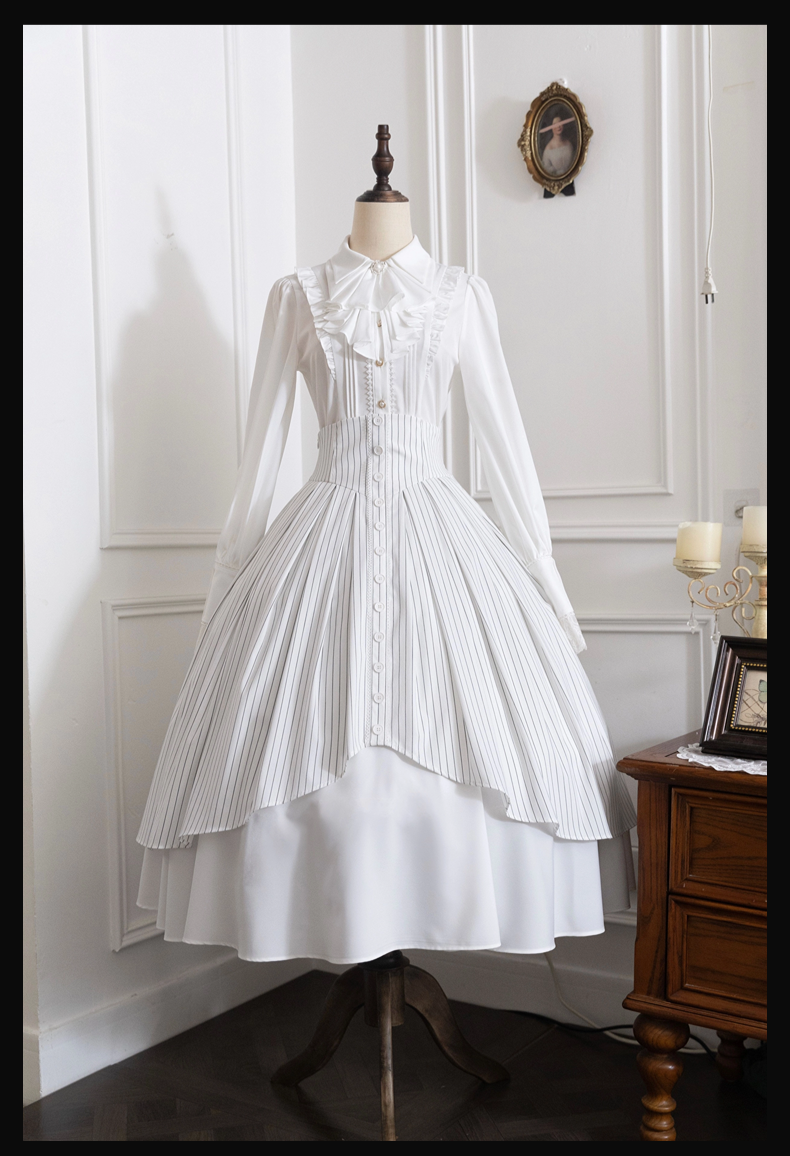 Alice in Wonderland - Love Moon Serenade - Striped Classic Lolita Skirt Preppy Style Commuting Dress (2XL L M S XL) 41240:688762