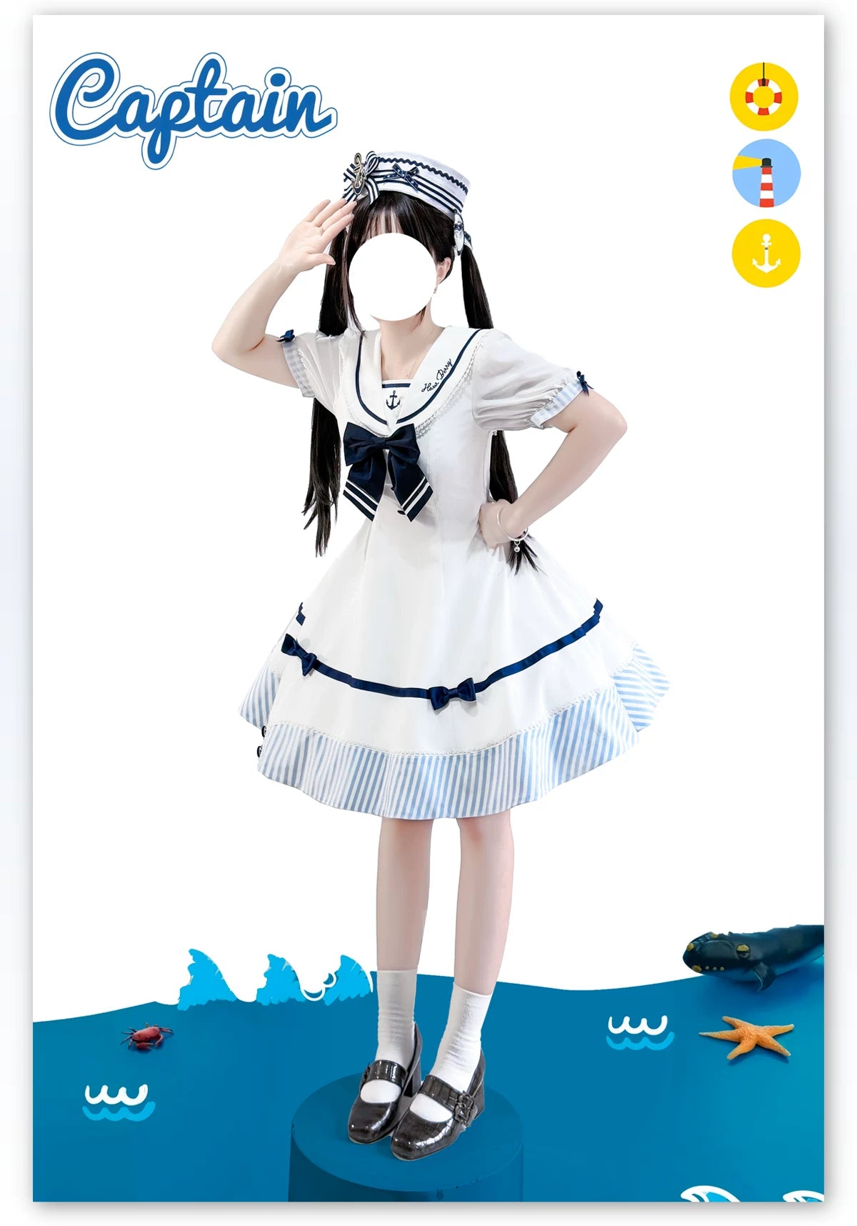 Little Sea Breeze - Summer Sailor Lolita OP Dress with Detachable Bow 45712:859193