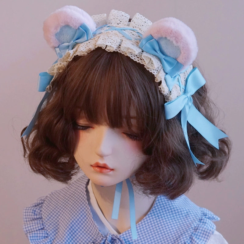(BFM)Besozealous~Handmade Lolita KC Animal Ear Coffee Hairband 4 Pink and Blue Bear Ear Hairdband  