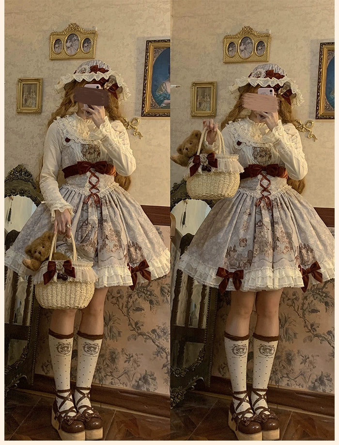 Alice Girl~Bear Castle~Sweet Lolita Dress Natural Waist JSK   