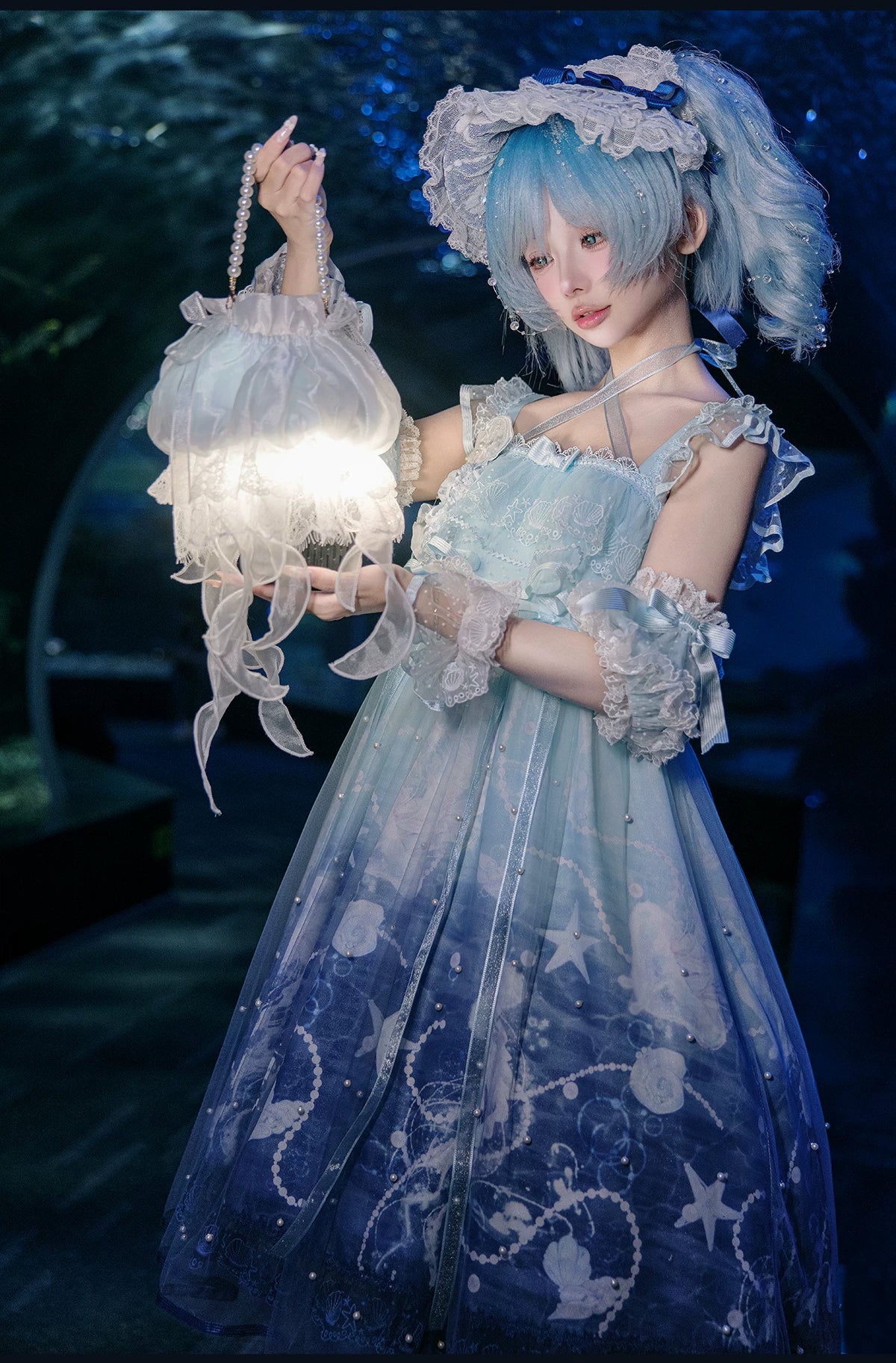 Windchime Jellyfish - Sweet Lolita Halter Neck JSK Dress, Jellyfish Print & Overlay 45756:861327