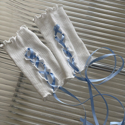 WAGUIR~Kawaii Lolita Wrist Cuffs DIY Gloves white+blue  
