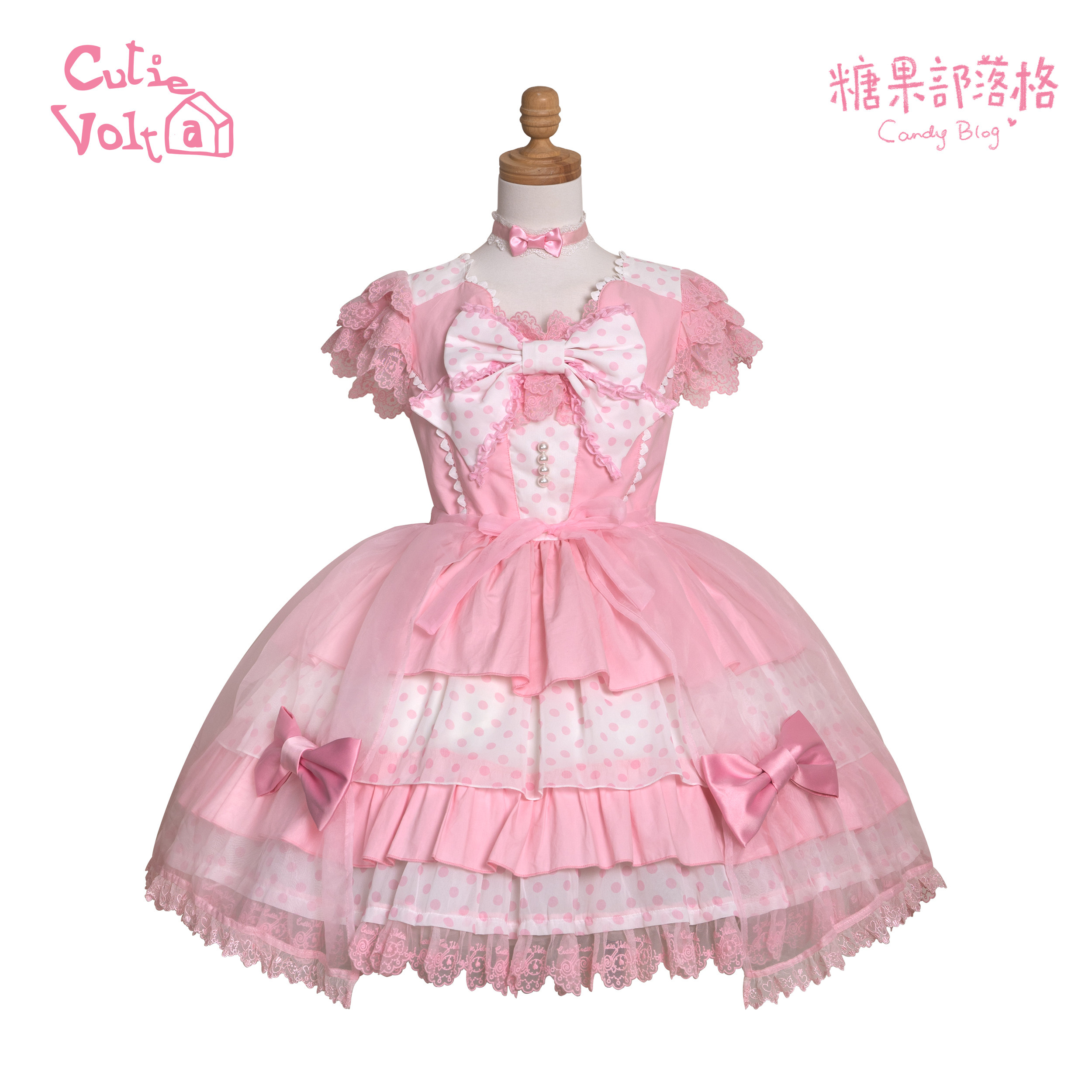 Candy Cottage - Old School Lolita Polka Dot Dress & Top Skirt Set (L M S / Pre-order) 45522:851878