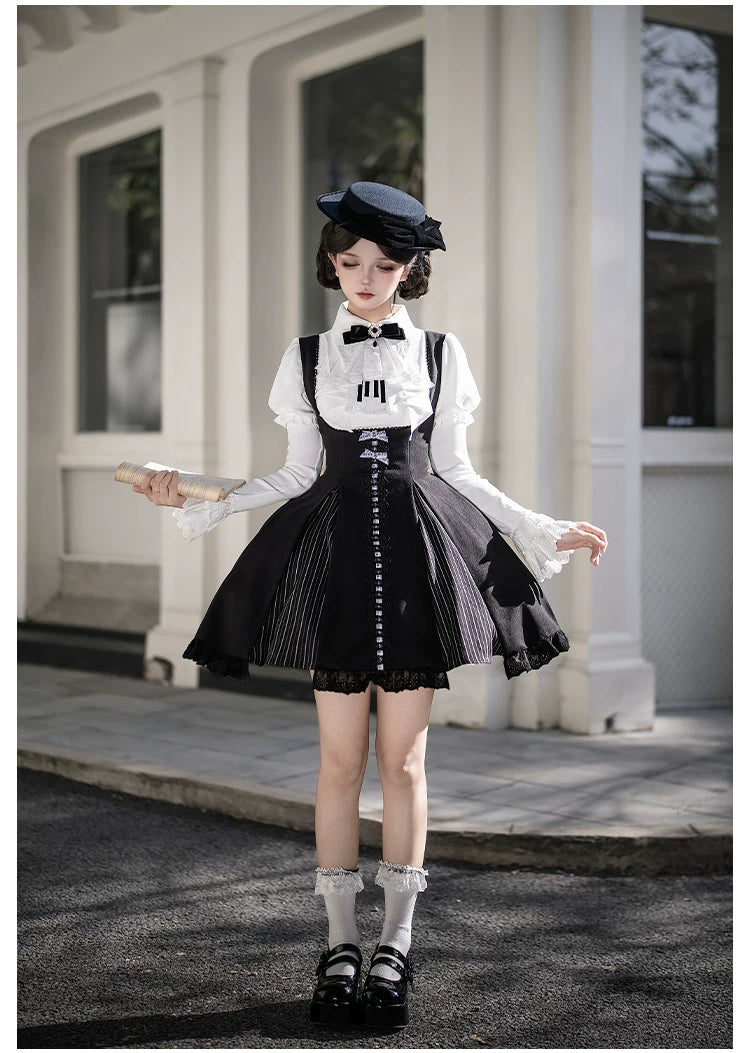Monochrome Sonata - Classic Lolita Bust-supporting JSK Set, Piano Inspired