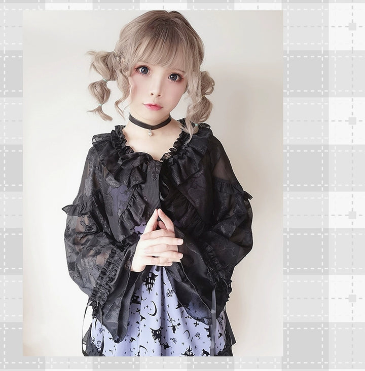 Time Memory~Xianbei~Sweet Lolita Chiffon Lantern Sleeve Cardigan with Bow   