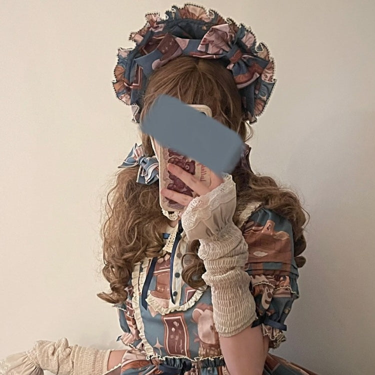 Babyblue~Vintage Lolita bonnet Hairband Bear Prints Hraddress   