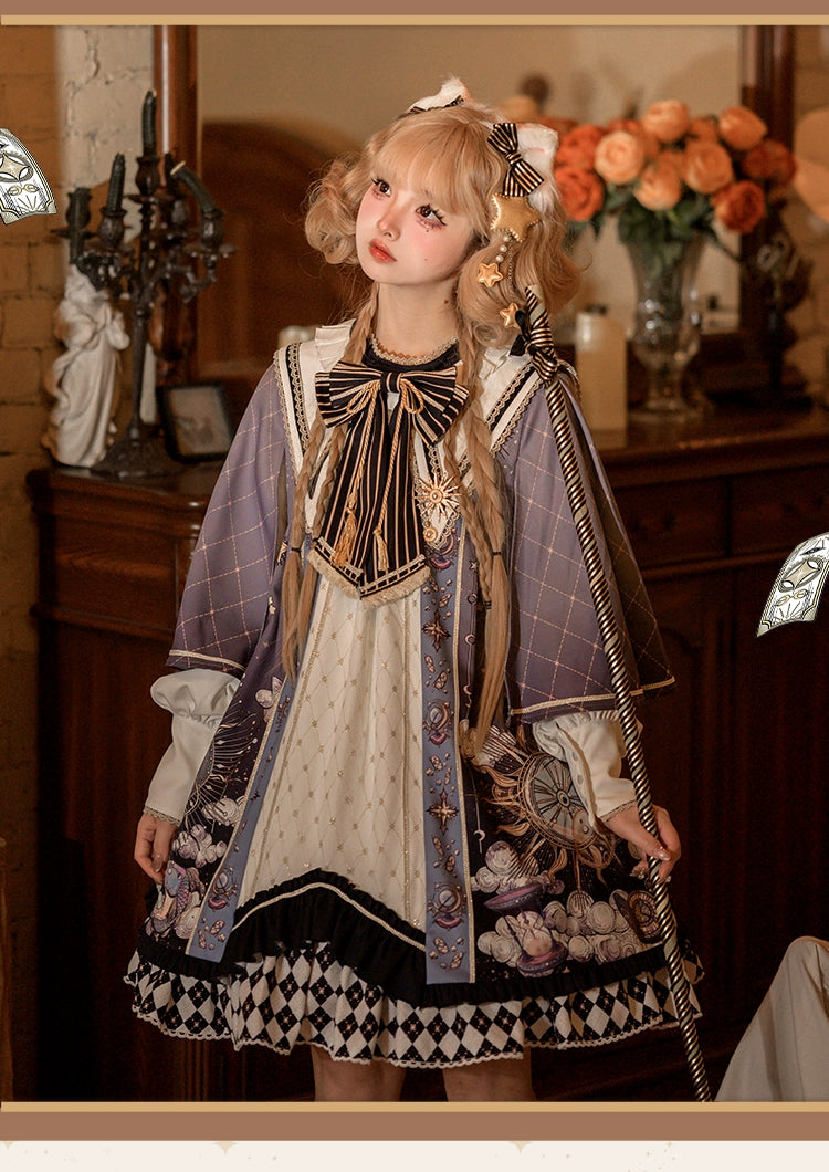 Honey Machine~The Secret Of Astrology~Kawaii Casual Lolita Printed OP Dress Long Sleeve S OP+ detachable bow + a pair of hair clips + a sun brooch 