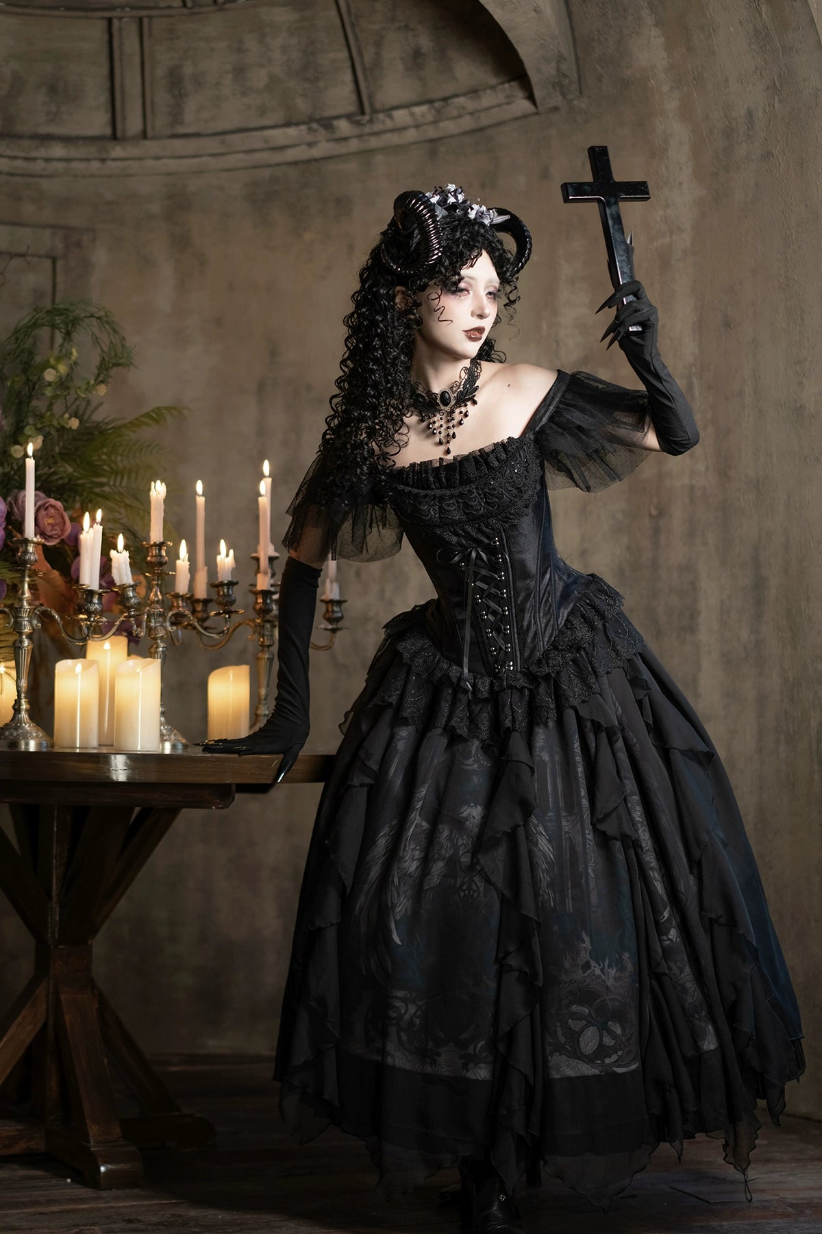 Muppet Mind Ben - Demon Goat - Gothic Lolita Corset & Printed SK 44183:797559