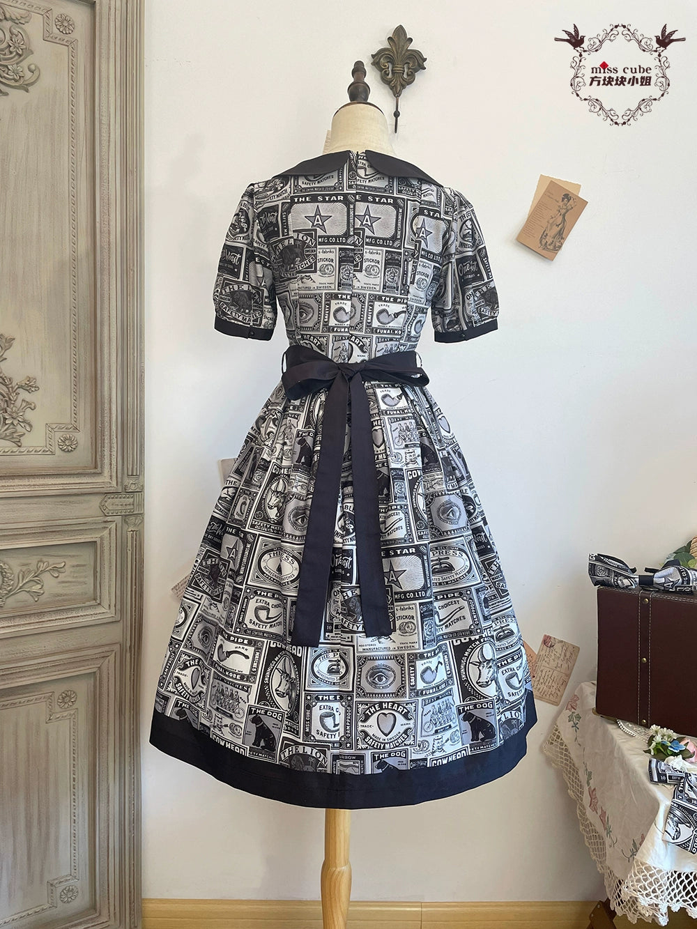 Miss Cube - Antique Label - Retro Lolita OP Dress Short Sleeve Dress 35660:498692