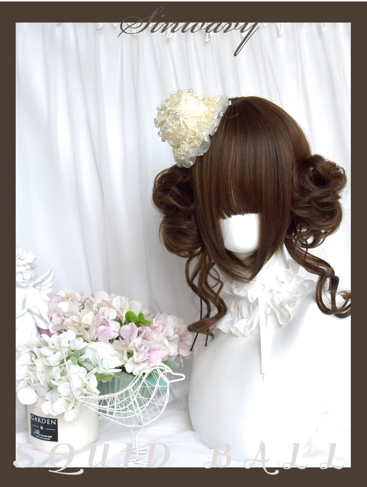 Sinwavy~Kawaii Lolita Brown Wig Cute Bun Ponytail Doll-like Wig   