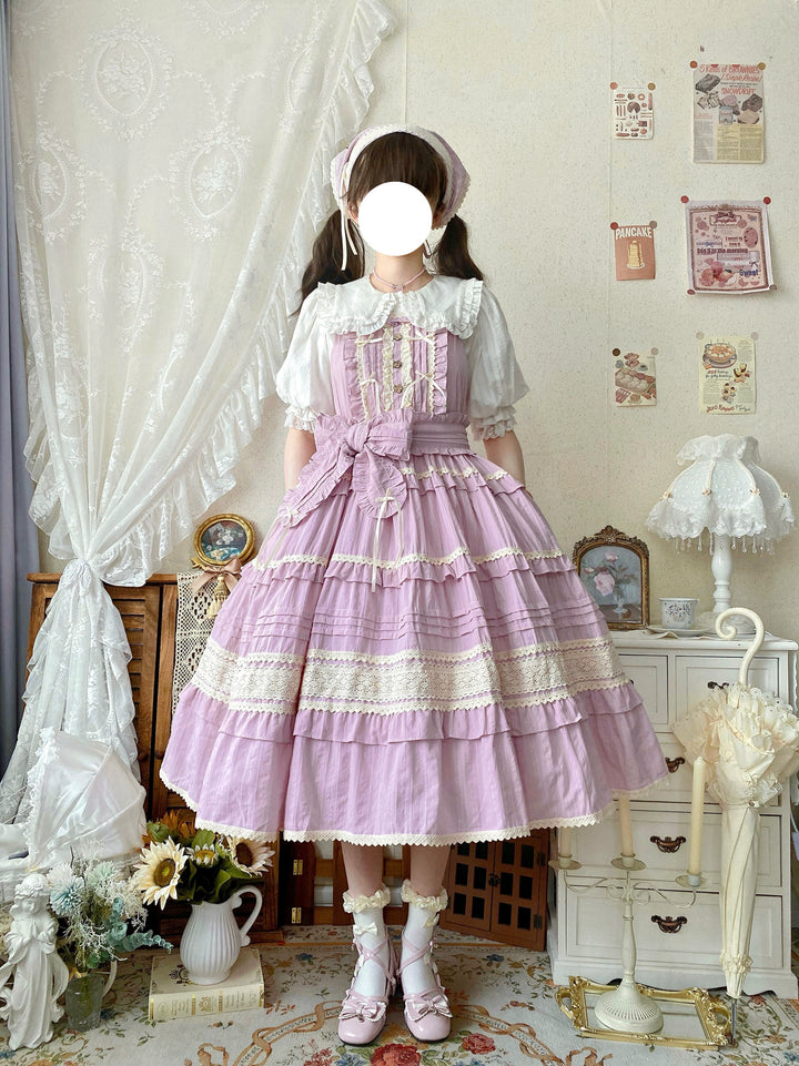 Qianmu~Summer Floral Tea~Country Lolita Cotton Jumper Dress Burlap Dress   