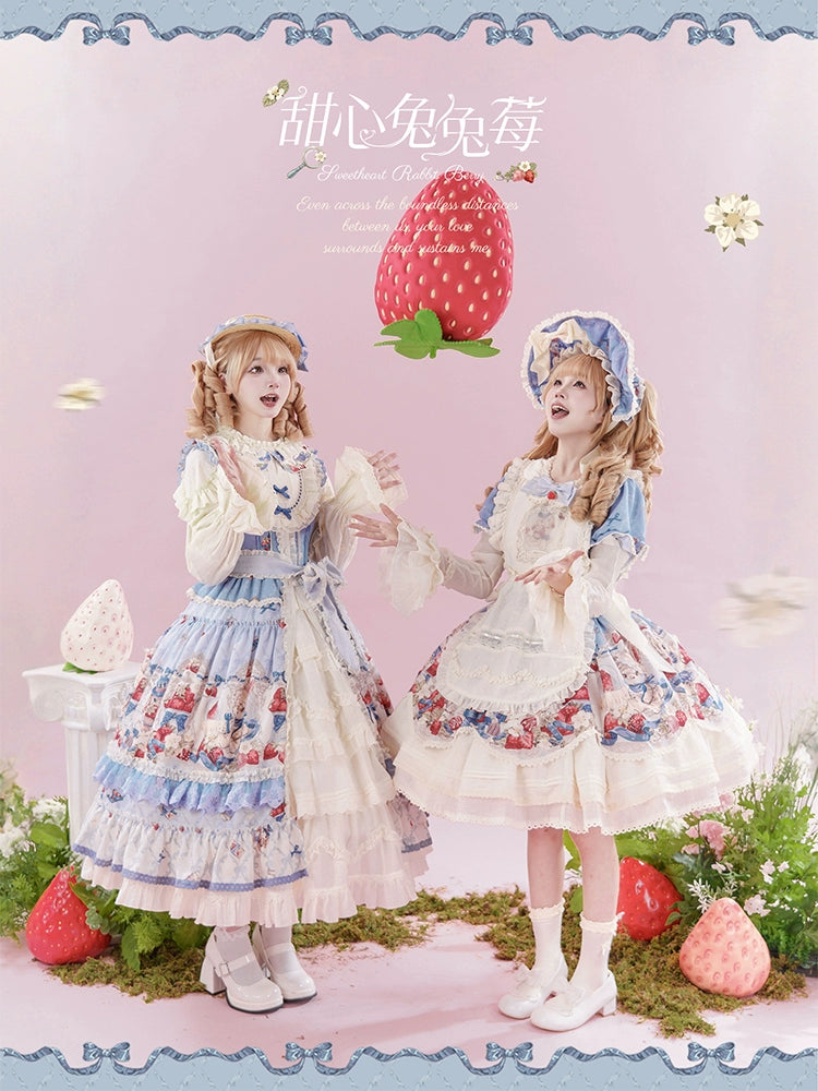 Honey Machine - Sweetheart Rabbit Berry - Country Lolita JSK & OP Dress Suit 44133:796167