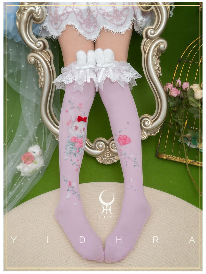 Yidhra~Animal Garden~Kawaii Lolita Calf Socks Cat Rabbit Print Stockings