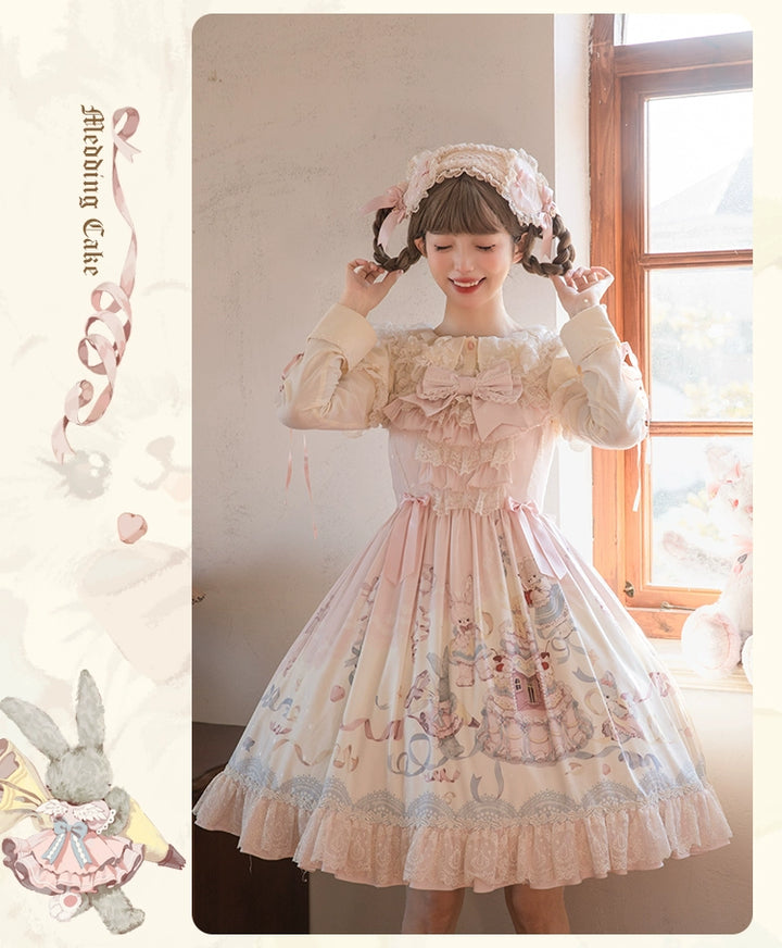 Mademoiselle Pearl~Wedding Cake~Sweet Lolita Dress Suit Printed JSK