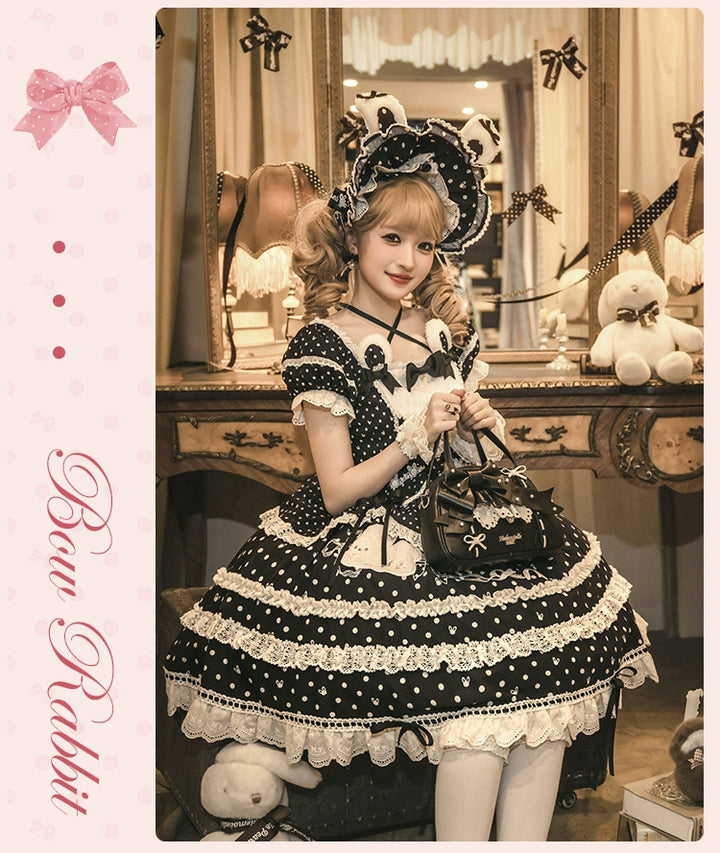 Mademoiselle Pearl~Bow Rabbit~IP Collab Sweet Lolita OP in Multiple Styles 43054:763713