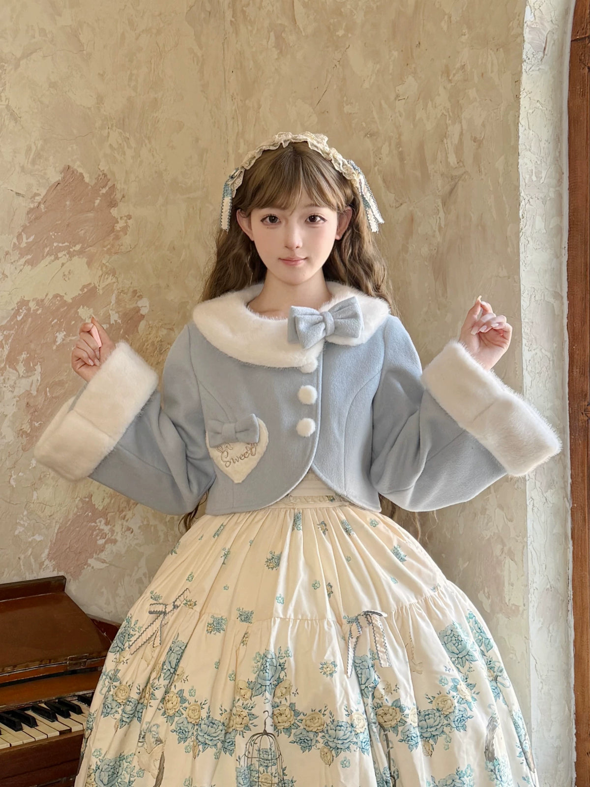 Rabbit Heart Knot - Sweet Lolita Winter Short Coat, Detachable Bunny-Ear Collar 45891:866894