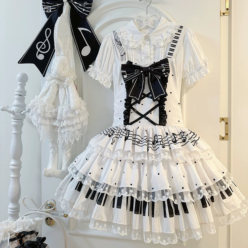 Old School Lolita Cake Saopette Dress, Piano and Music Motes
