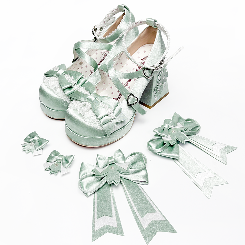 Sakura Oath - Sweet Lolita Chunky Heel, 3D Floral Decoration (绿色 / 34 35 36 37 38 39 40 41) 44458:809035
