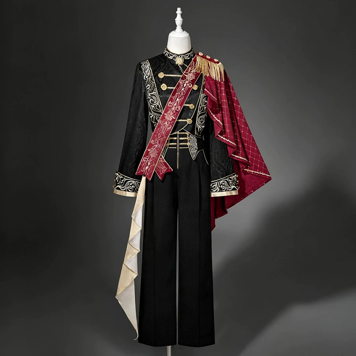 Lucifer's Glory - Military Ouji Lolita Jacket & Pants Suit, Black-Gold Embroidery 46042:873201