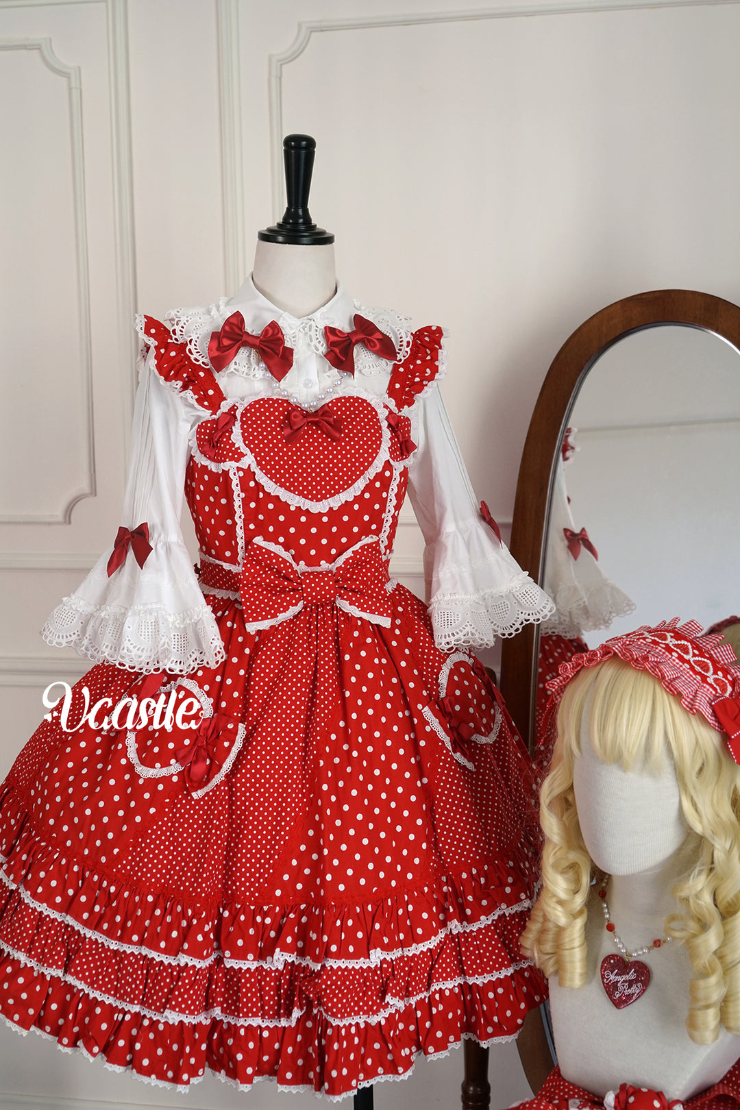 Vcastle~Sweet Crepes~Sweet Lolita Shirt with Princess Sleeves and Bow Chain 42109:726585