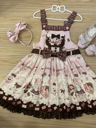 (BFM)TwilightCrush~Heartbeat Miao Qiao~Kawaii Lolita Salopette Summer Cat Print Dress S Pink salopette 