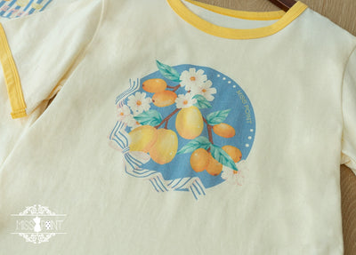 Miss Point~Daisy Lemon~Daily Lolita Lemon Print T-Shirt Customized S short yellow round pattern print T-shirt 