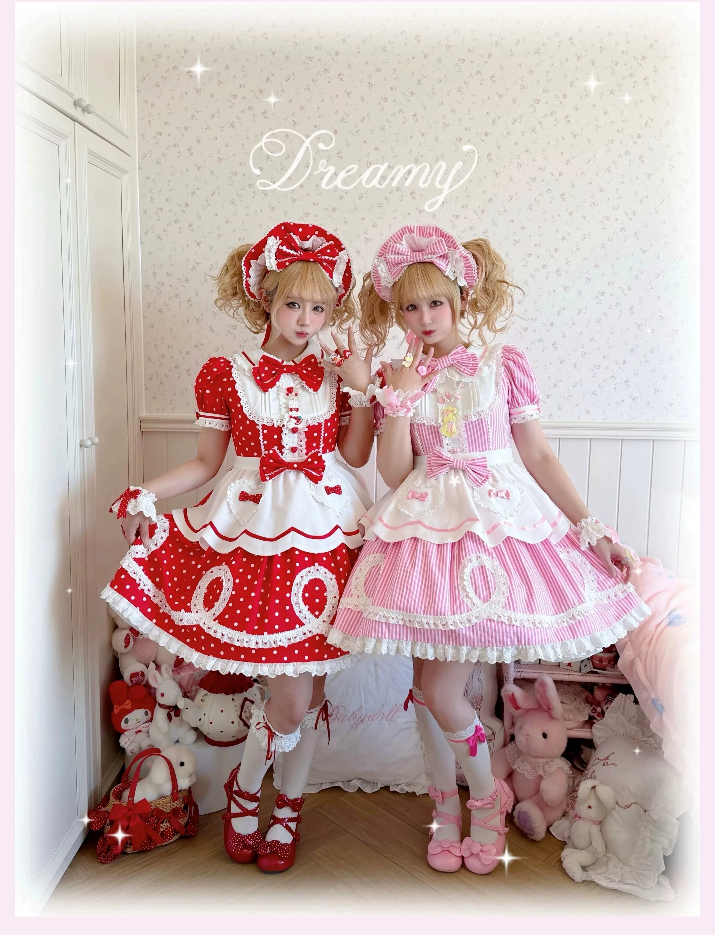 Candy Shop Manager - Old School Lolita Striped OP Dress, Detachable Apron