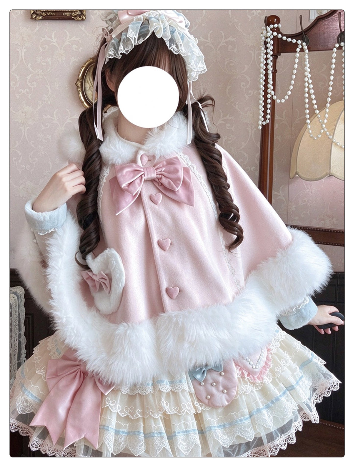 Floppy Bunny Ear -Sweet Lolita Winter Fleece-Lined Cape Coat with Bunny Ears