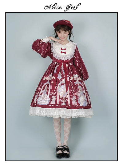 Alice Girl~Sweet Lolita OP Dress Angel Print Lace Ruffle Dress   