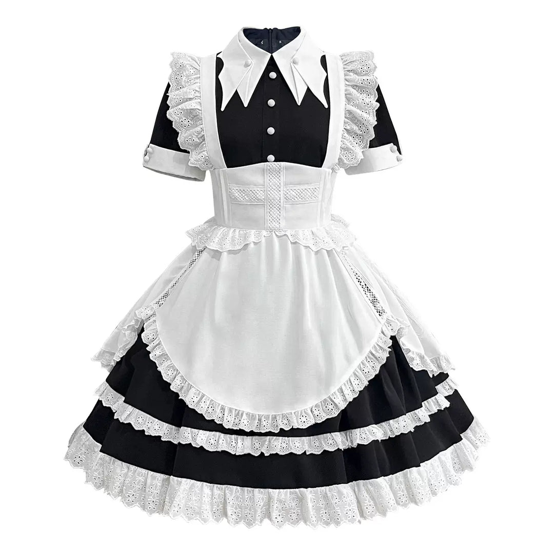 Cornfield Lolita~Temple Maid~Sweet Lolita OP Batwing Collar Short Sleeve Dress with White Apron   