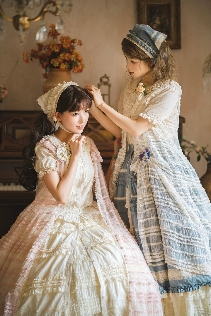 Miss Point~Cat Rose Tea~Sweet Lolita Tulle Cardigan and Long Skirt Overlay