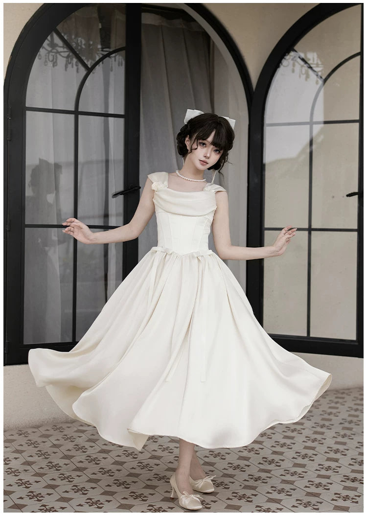 For Beloved - Classic Lolita Satin JSK Dress Set, Fishbone Waist 45039:835157