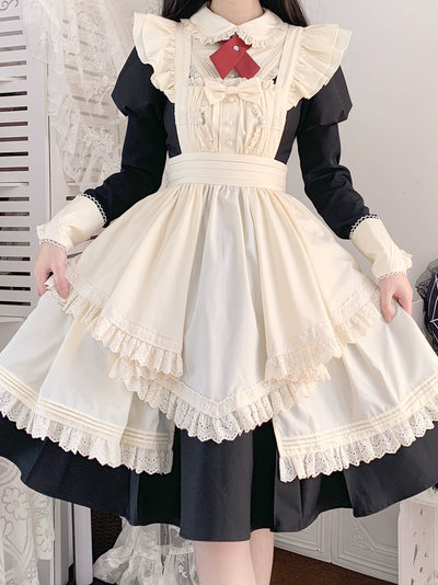 Forest Clerk~Forest Clerk~Elegant Lolita OP Dress Set A Line Dress with Apron Free size Short OP + apron 