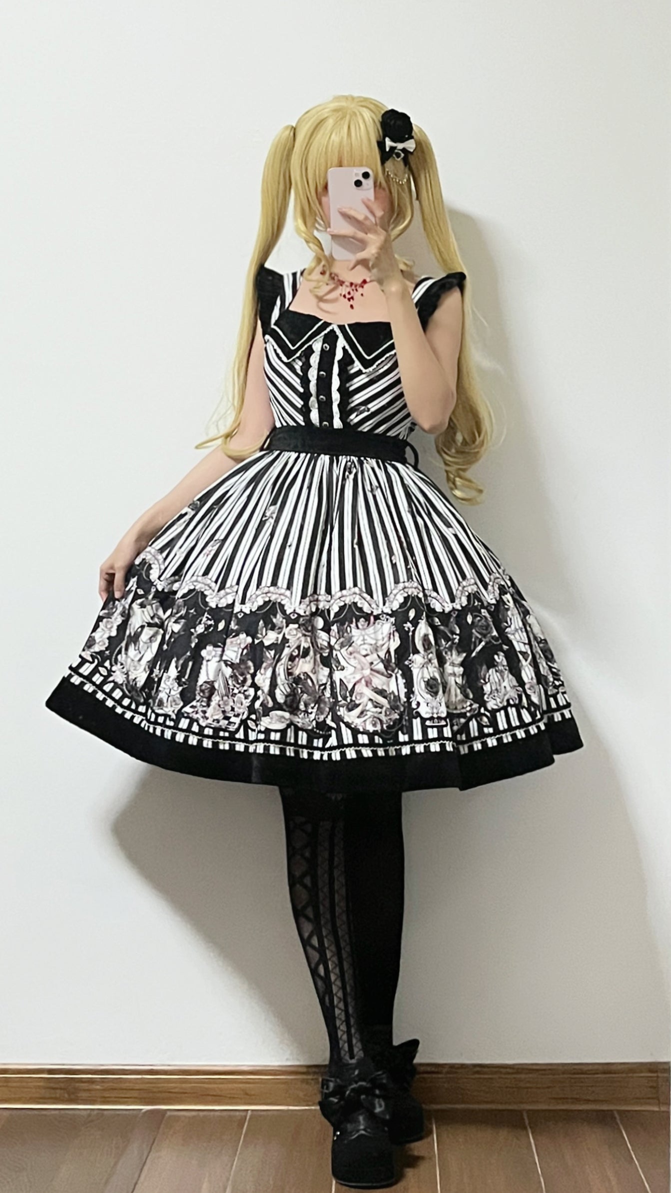 (Buyforme)Little Bear~Gothic Lolita Black and White Striped JSK Set   