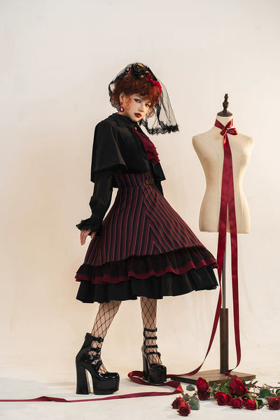 (Buyforme)Miss Point~Customized Lolita Elegant Striped High Waisted Fishbone SK   