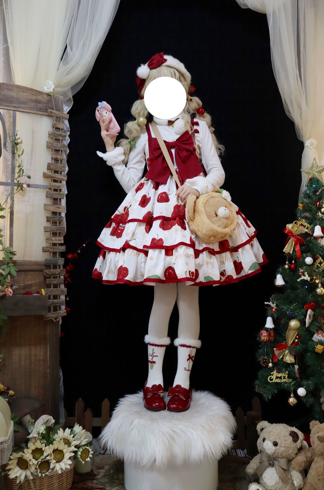 Polaris Lolita~Cherry Crown~Sweet Lolita JSK Three-tiered Skirt Dress