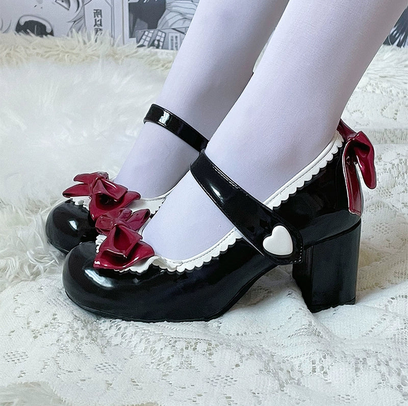 Fairy Godmother~Elegant Lolita Heels Shoes Mary Jane Shoes 34 Red black patent leather - high heels 