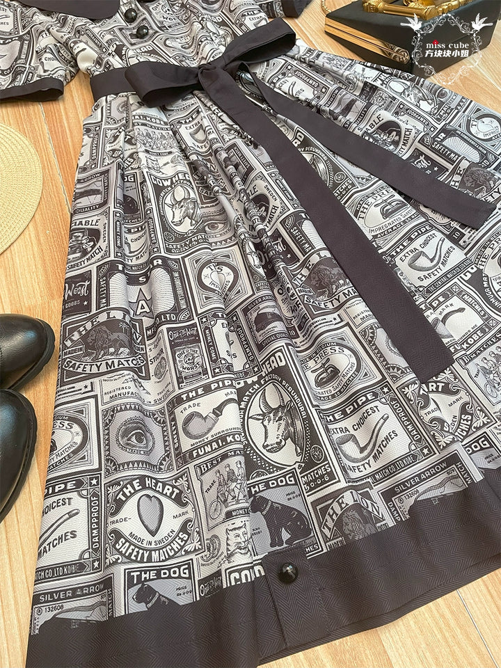 Miss Cube - Antique Label - Retro Lolita OP Dress Short Sleeve Dress 35660:498674