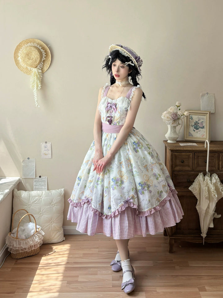 Qianmu~Blueberry Summer~Classic Lolita JSK Dress with Large Hem and Cotton Lining