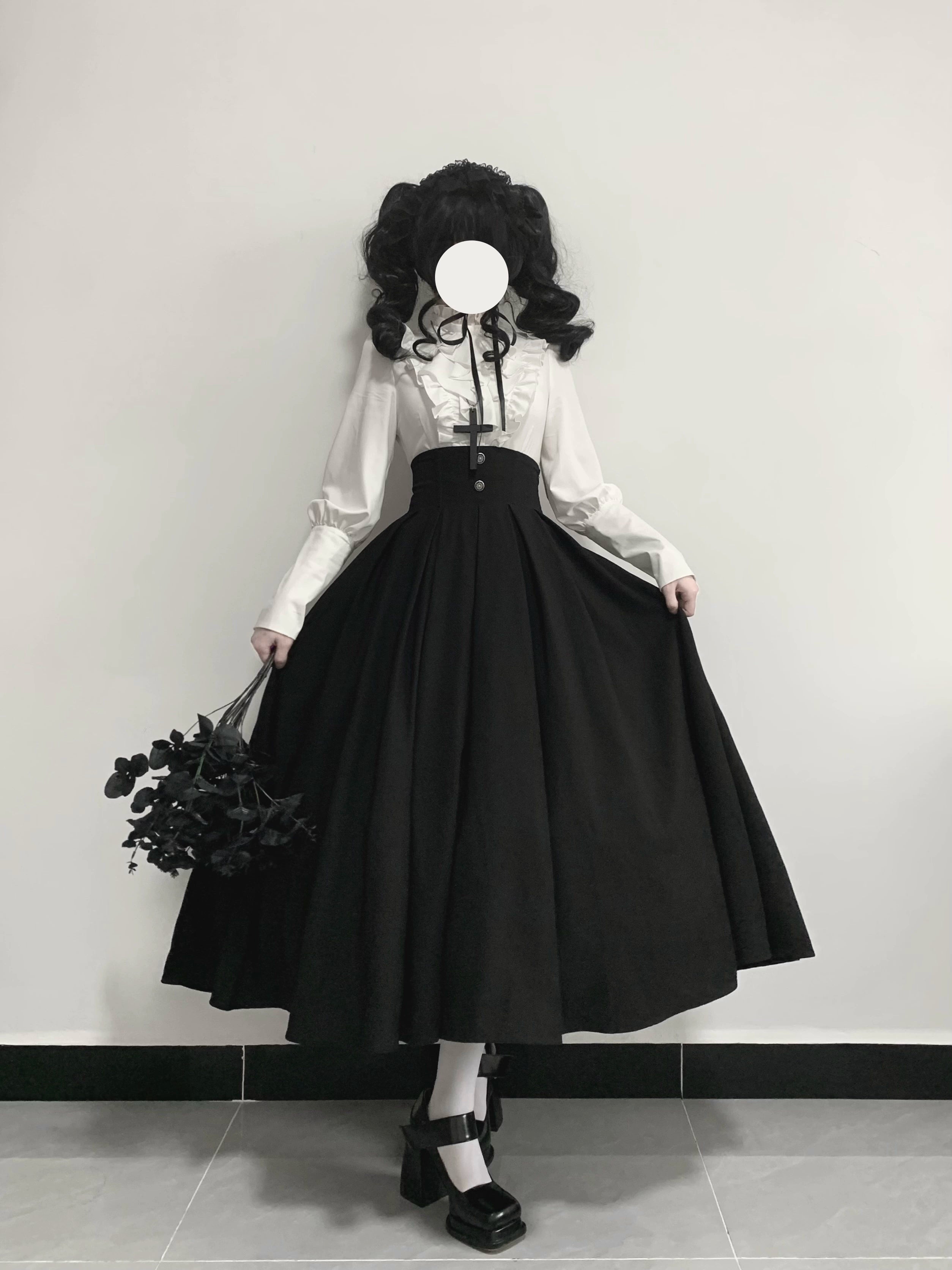 Nightingale Girl - Ode to Nobility - Gothic Lolita Mutton Sleeve Shirt, Detachable Jabot 44130:797080