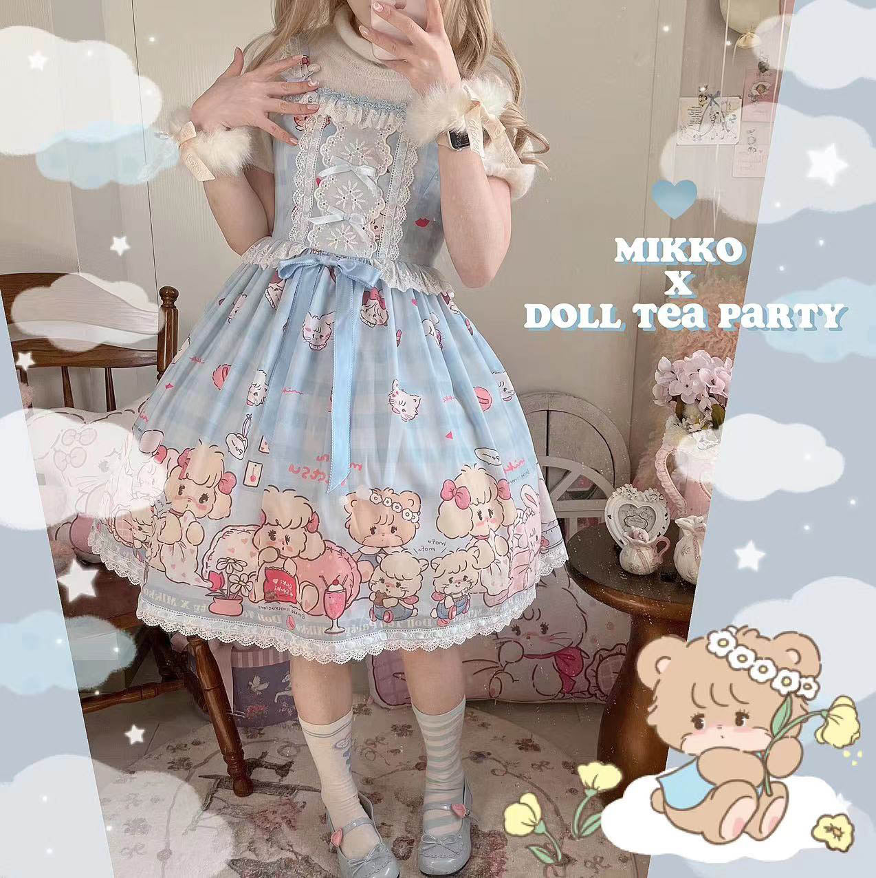 Doll Tea Party~Mikko Makeup Room~Kawaii Pink Lolita JSK blue S 
