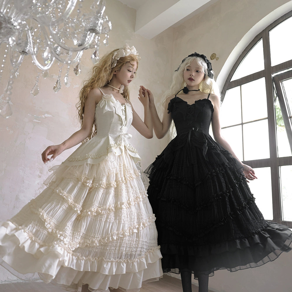 Lingxi Lolita~Rose Wing~Gothic Lolita Tiered Skirt Set   