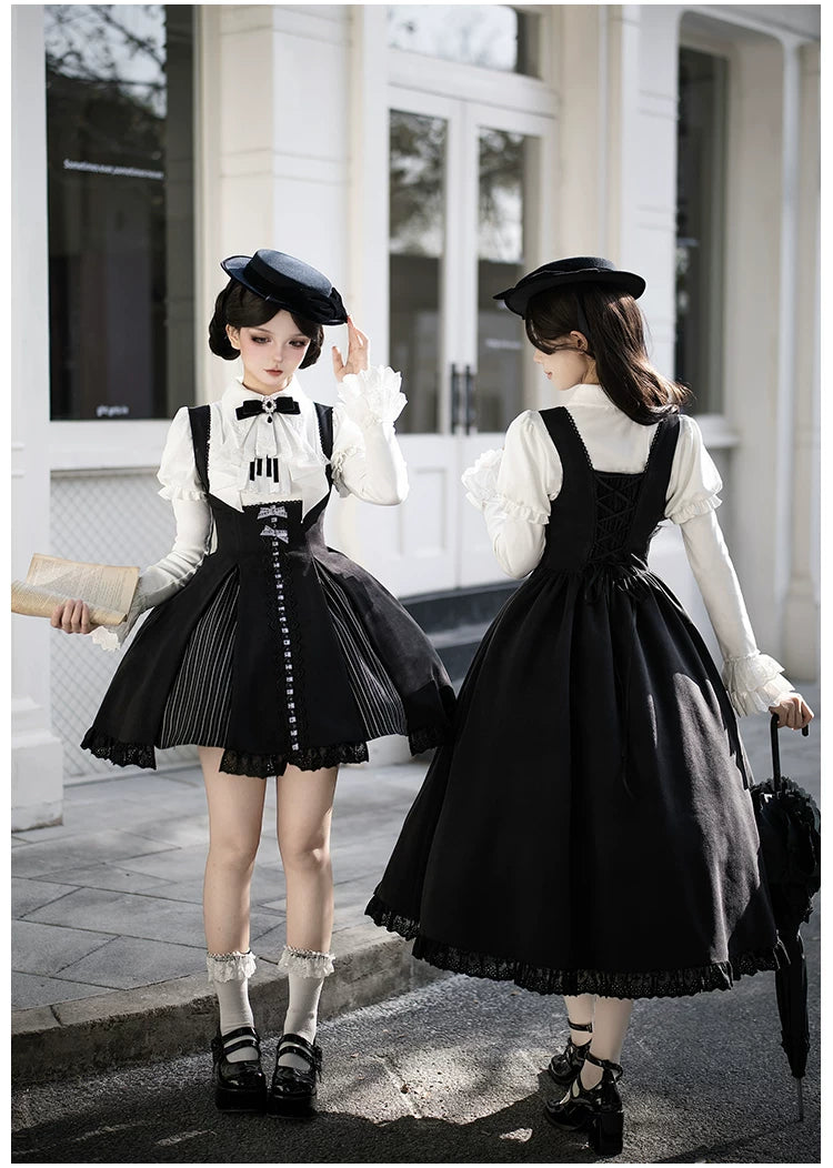 Monochrome Sonata - Classic Lolita Bust-supporting JSK Set, Piano Inspired