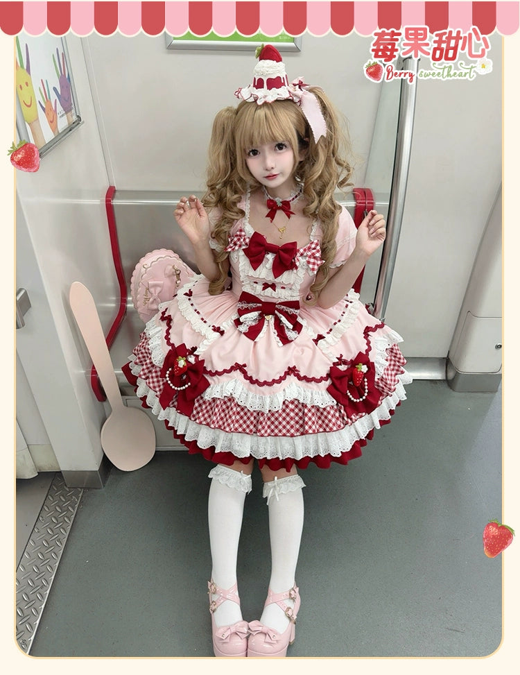 Sakurahime~Berry Sweetheart~Sweet Lolita OP Suit Old School Lolita Dress and Top Hat